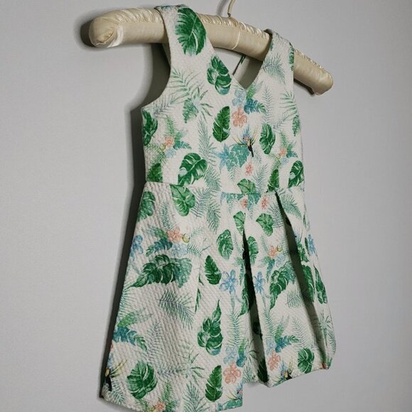 Gingersnaps White Box Pleated Sleeveless Dress Tropical Leaves Print size 2T - Picture 5 of 8